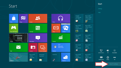 Windows 8 Charms Bar, Settings, More PC Settings